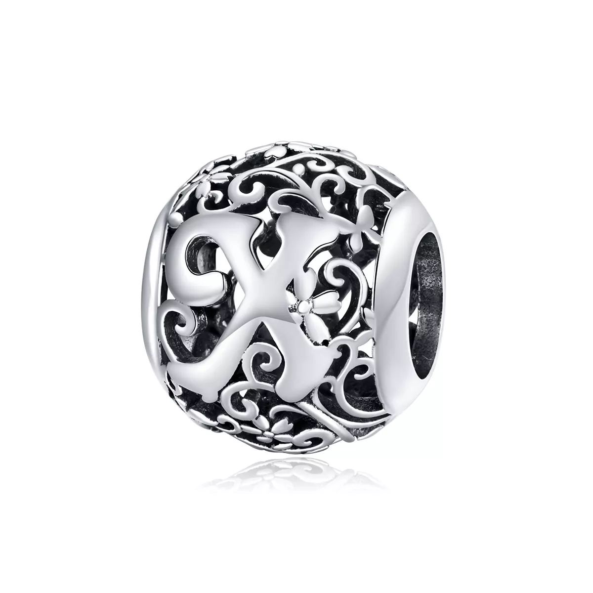 charm pandora estilo abierto de flor con letra x scc1444 x