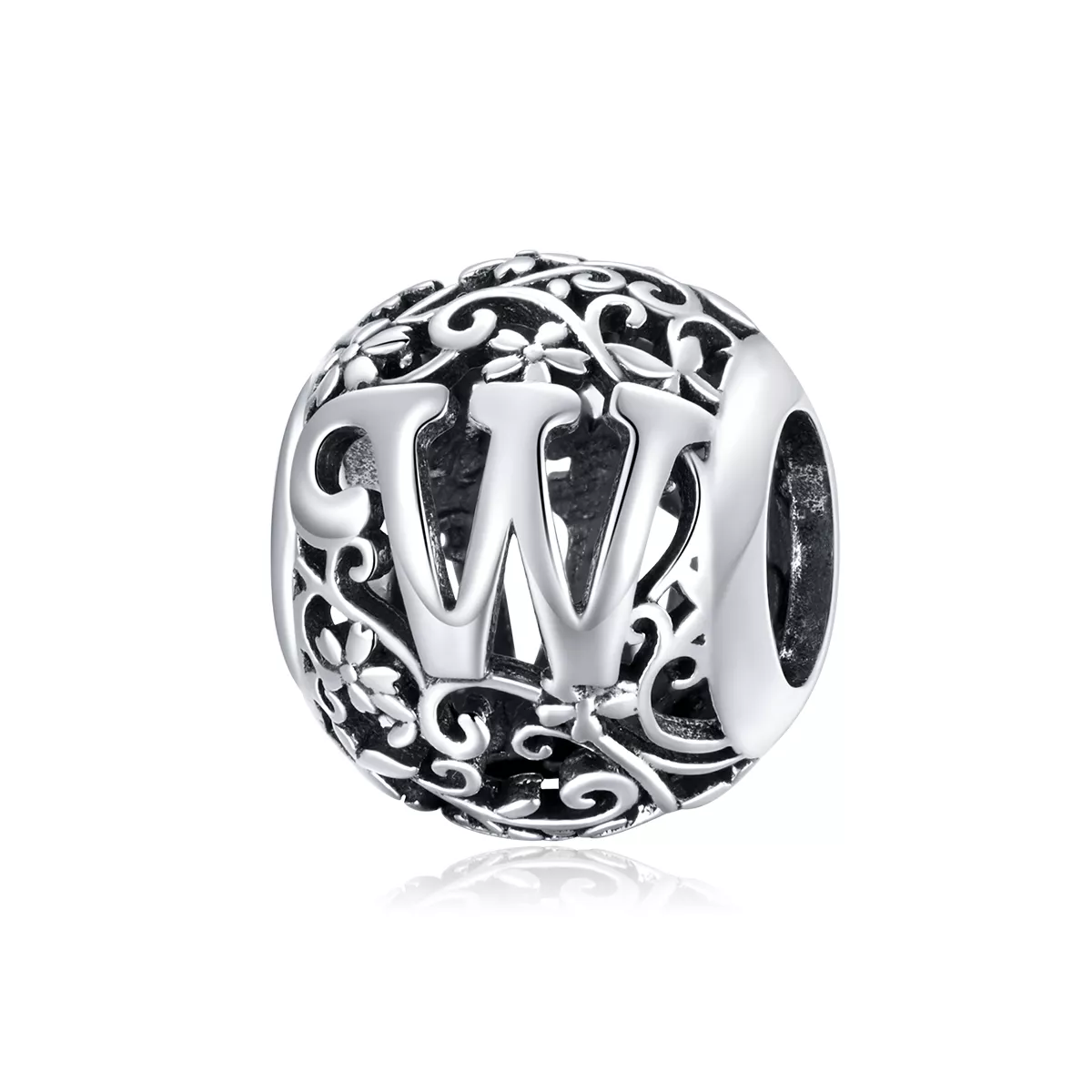charm pandora estilo flor abierta con letra w scc1444 w