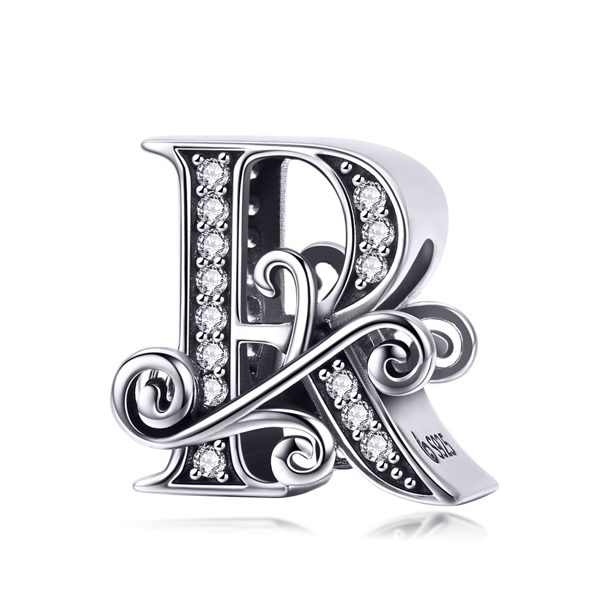 charm pandora estilo flor con letra r pavé brillante bsc030 r