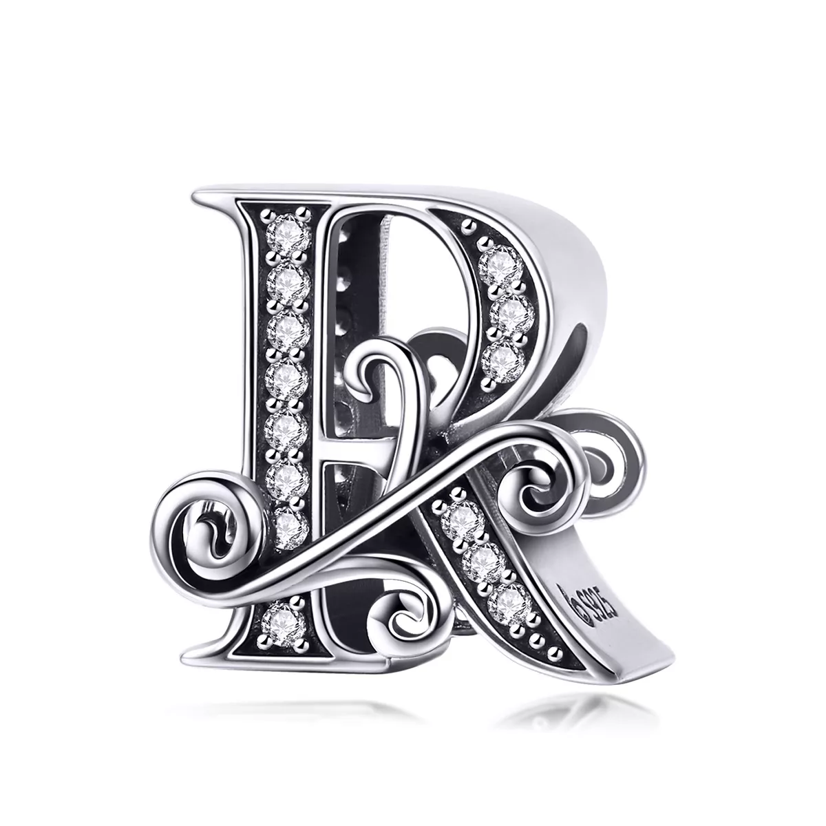 charm pandora estilo flor con letra r pavé brillante bsc030 r