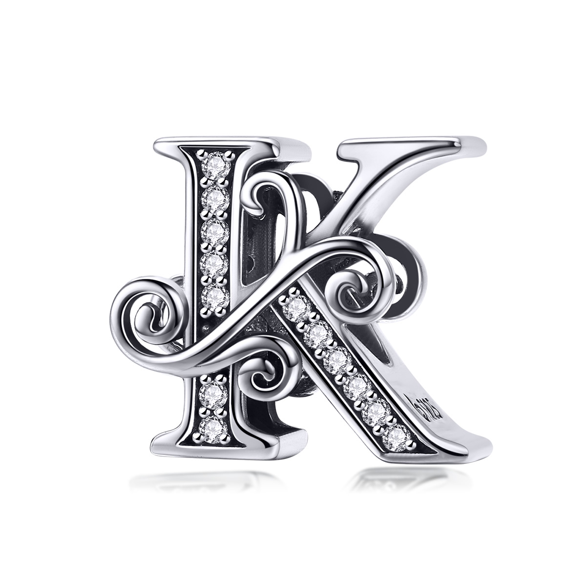 charm pandora style sparkling pavé flor letra k bsc030 k