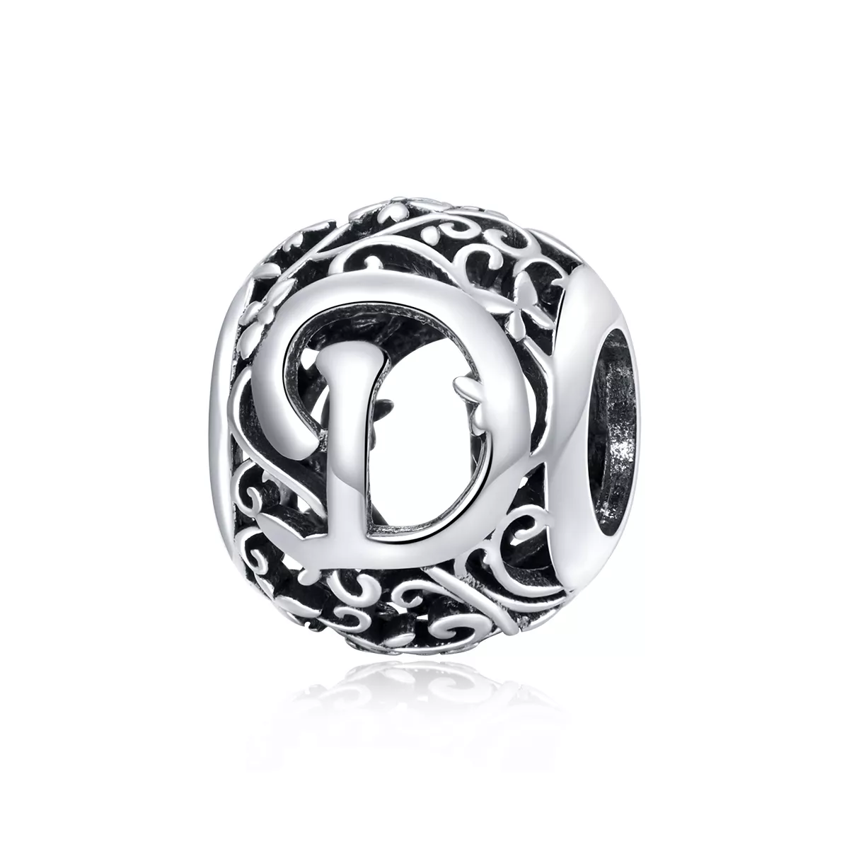 encanto de letra d pandora style con diseño de flores caladas scc1444 d