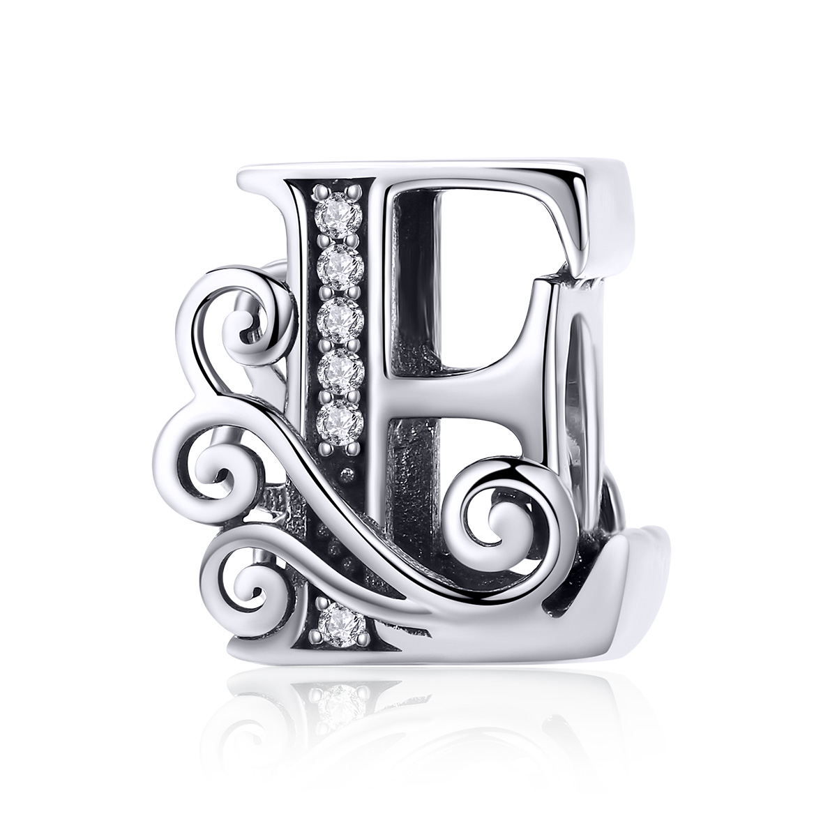 encanto de letra e con flores brillantes estilo pandora bsc030 e