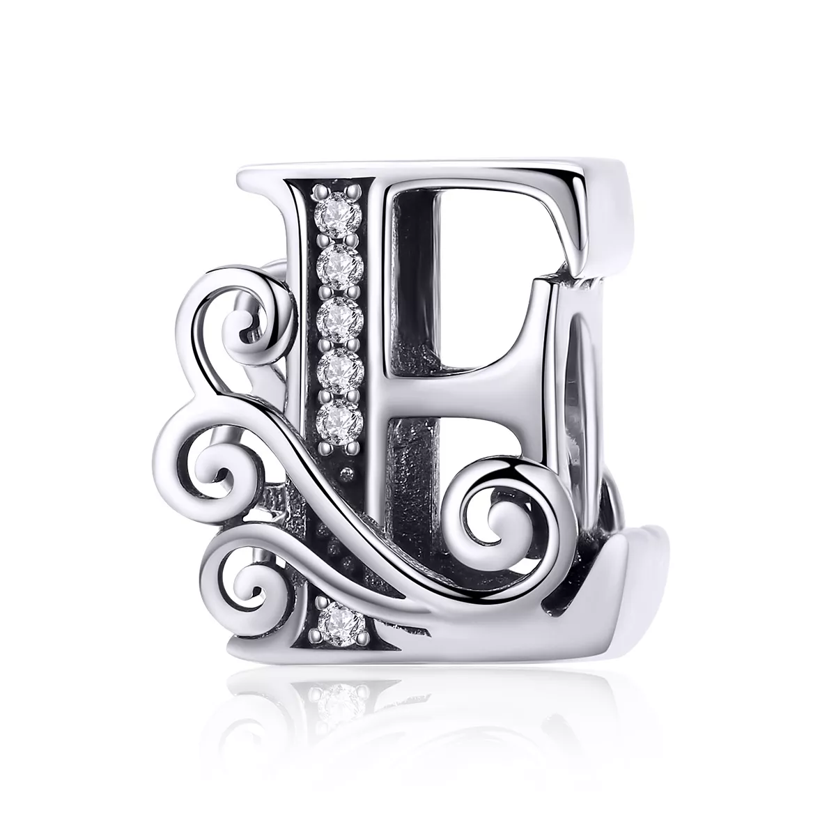 encanto de letra e con flores brillantes estilo pandora bsc030 e