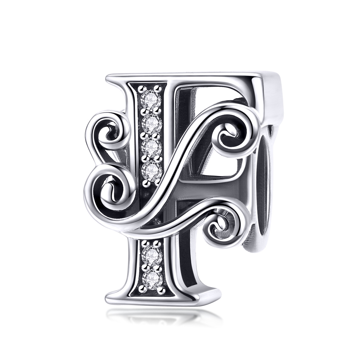 encanto de letra f con forma de flor brillante estilo pandora con pavé bsc030 f