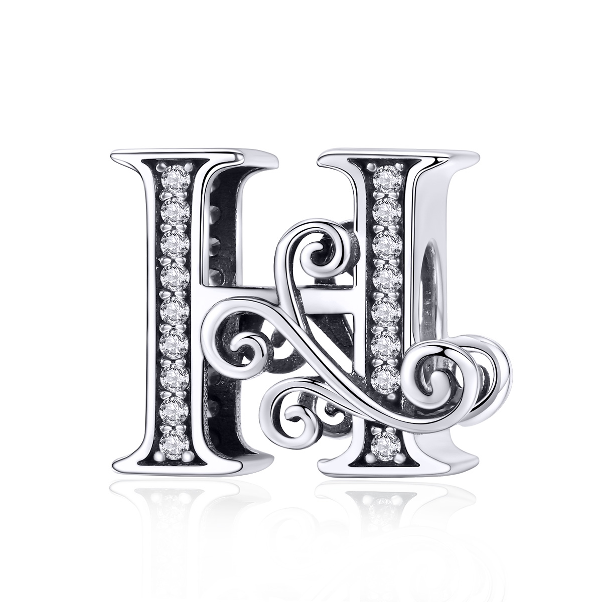 encanto de letra h con brillantes estilo pandora style sparkling pavé flower bsc030 h