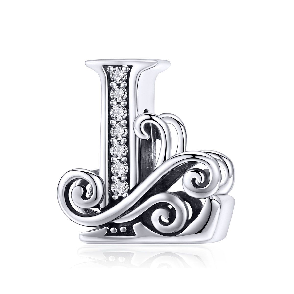 encanto de letra l con brillantes pavé y diseño de flor estilo pandora bsc030 l