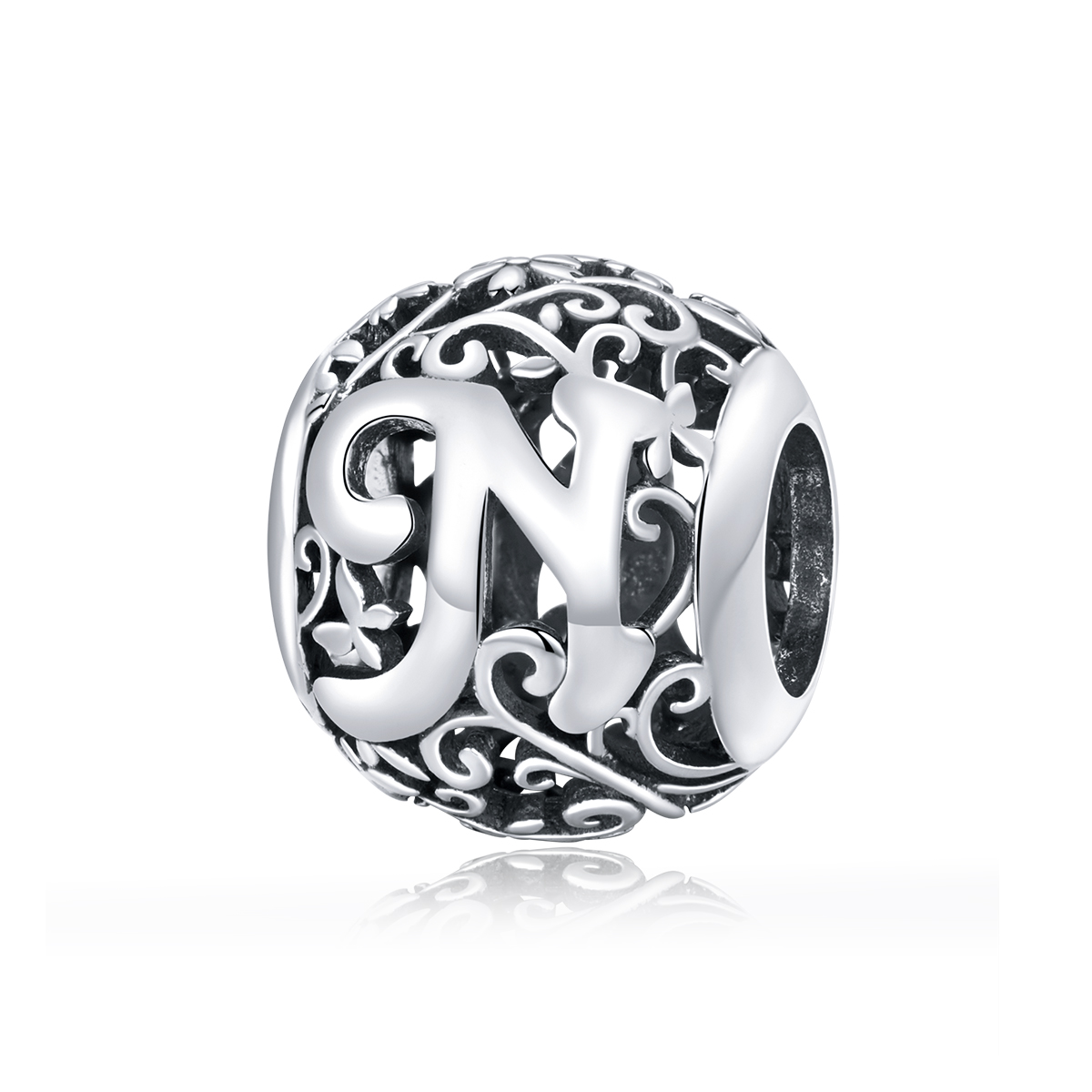 encanto de letra n con motivo floral calado al estilo de pandora scc1444 n