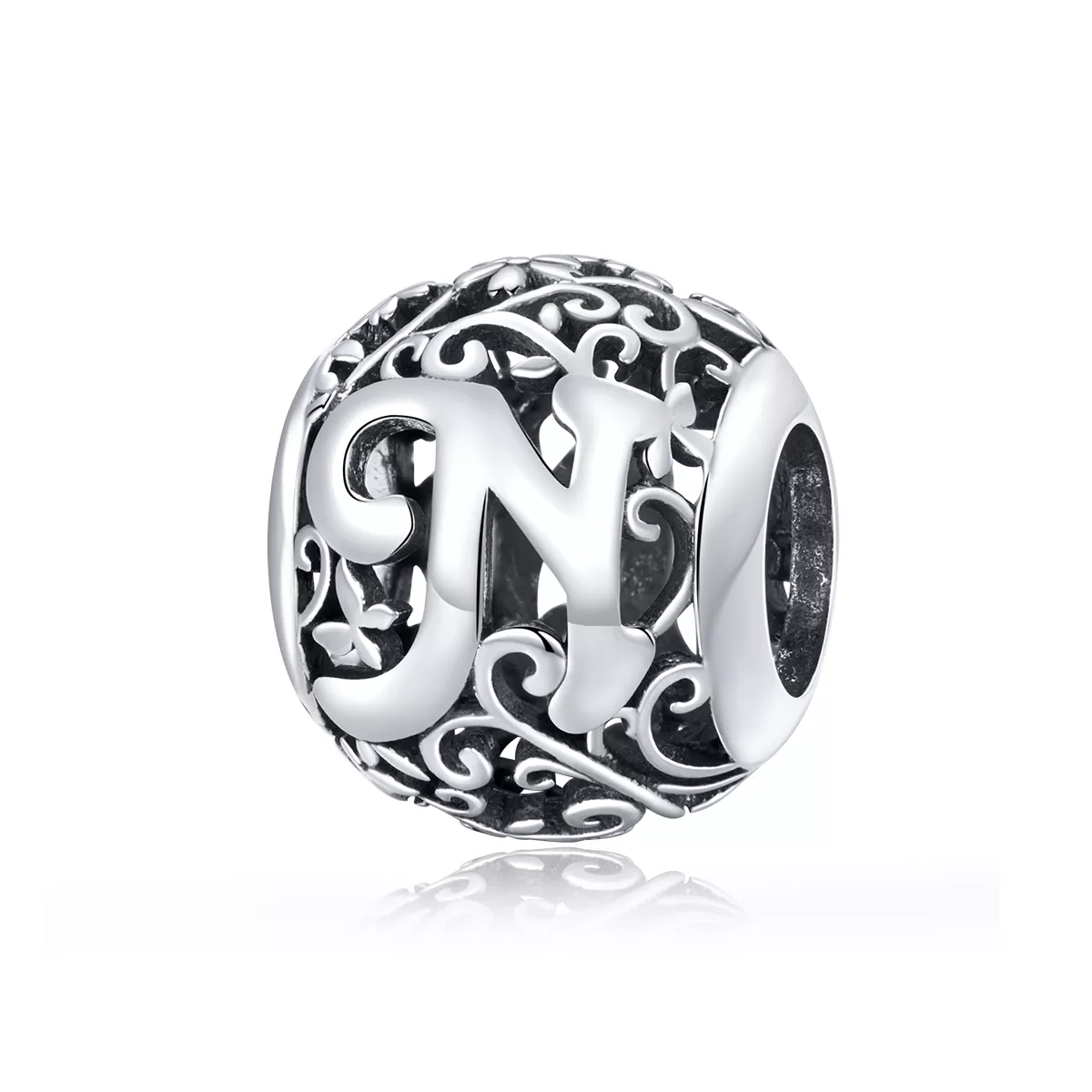 encanto de letra n con motivo floral calado al estilo de pandora scc1444 n