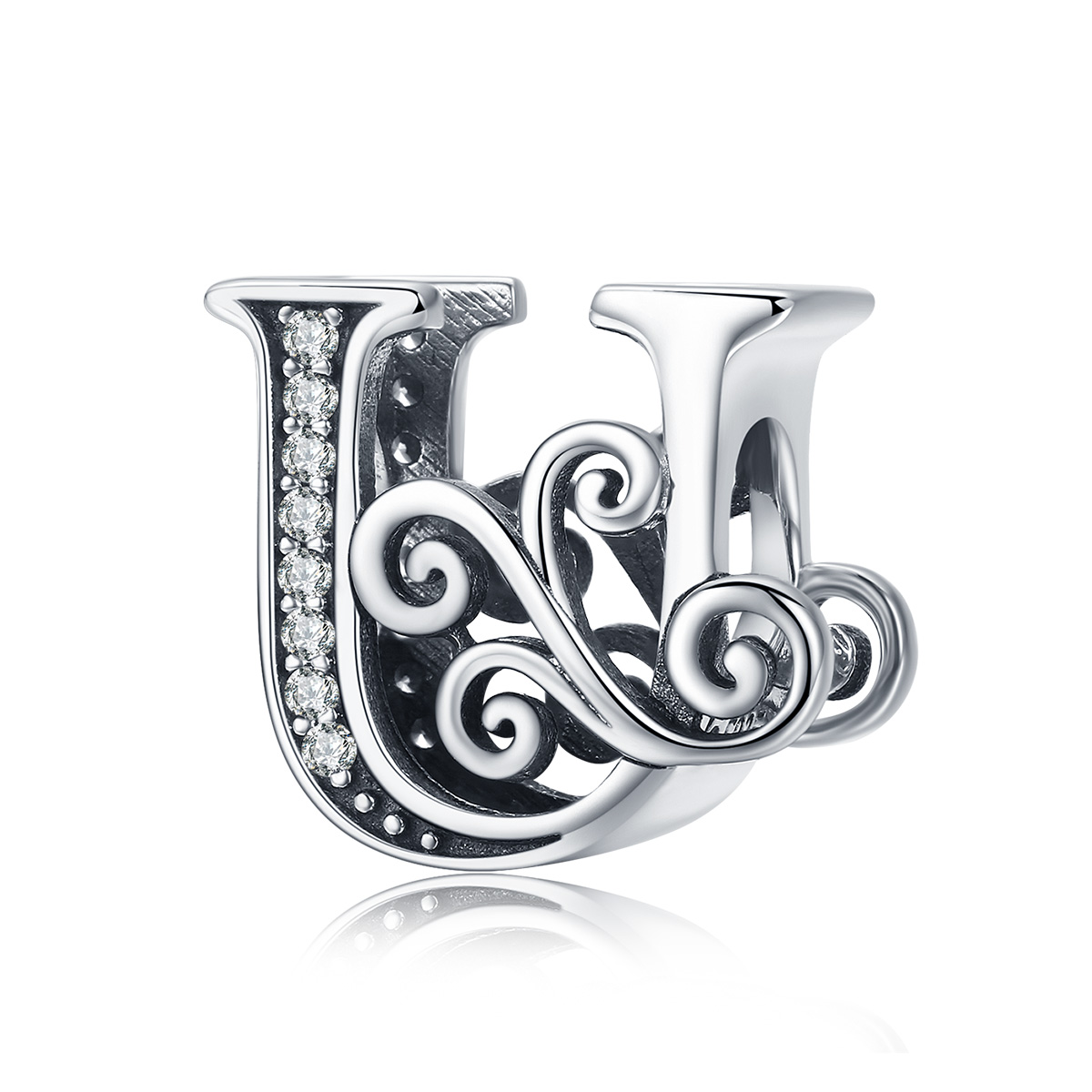 encanto de letra u con brillantes pavé estilo pandora bsc030 u