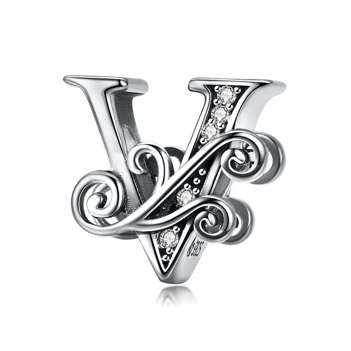 encanto de letra v con pavé brillante de estilo pandora bsc030 v