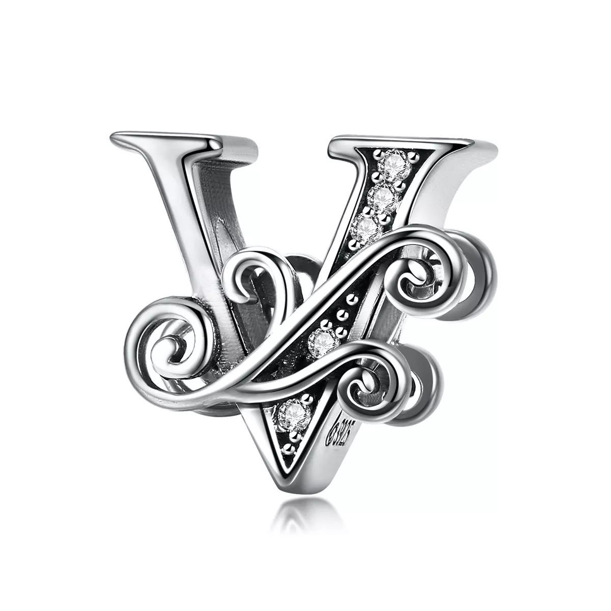 encanto de letra v con pavé brillante de estilo pandora bsc030 v
