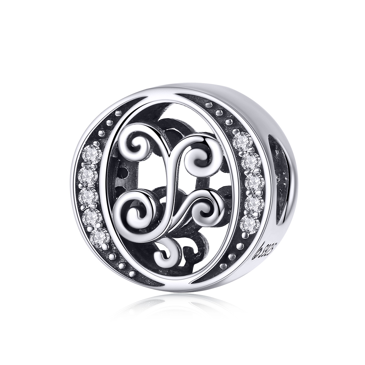 pandora style encanto de letra o con flor pavé brillante bsc030 o