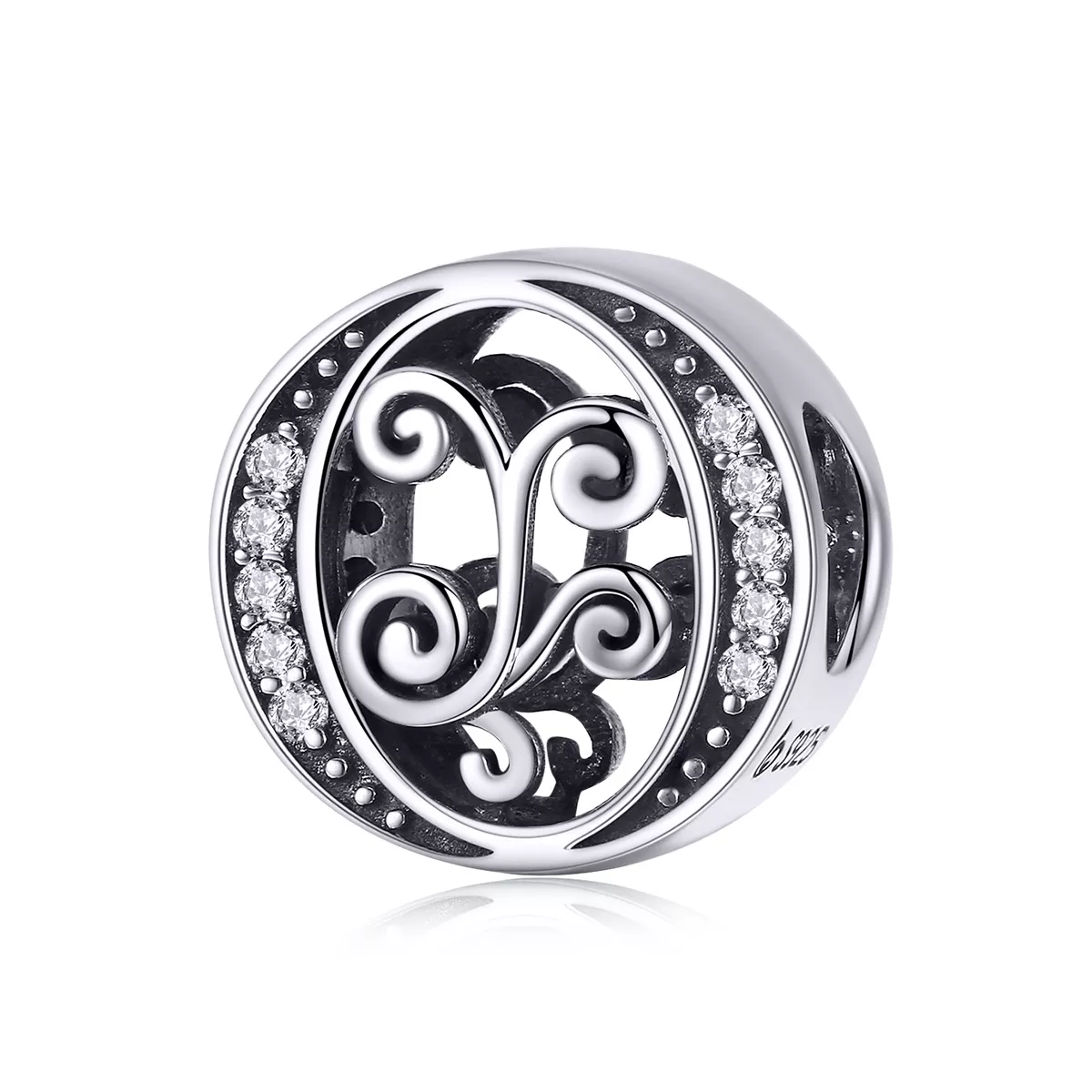 pandora style encanto de letra o con flor pavé brillante bsc030 o