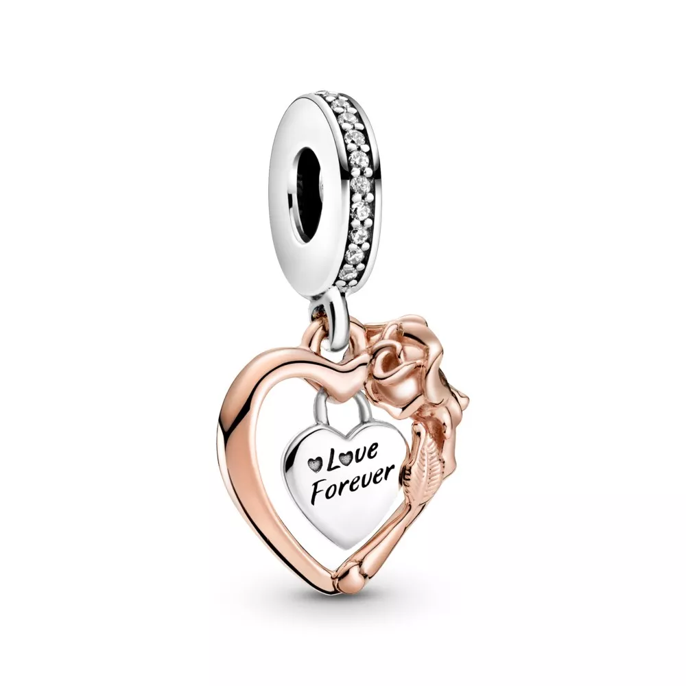 charm colgante de corazón y flor de rosa pandora 789290c01