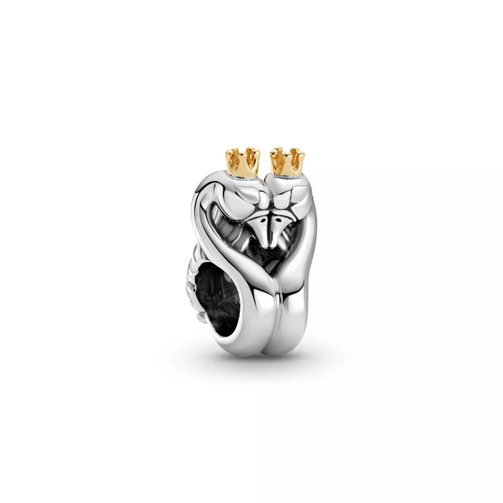 pandora charm de dos tonos con cisnes y corazón 799315c00