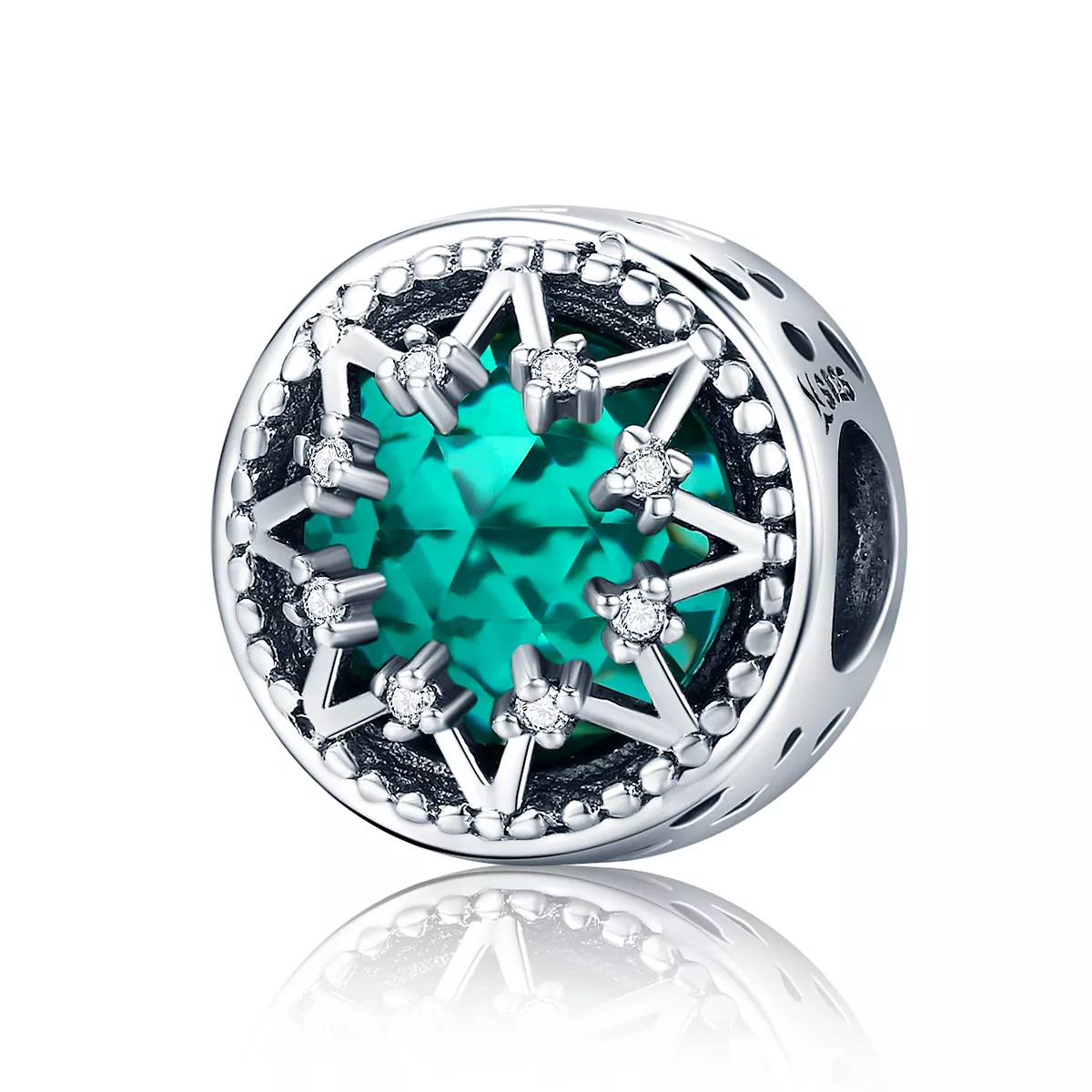 charm de estilo pandora de plata romántica con copos de nieve de esmeralda scc308