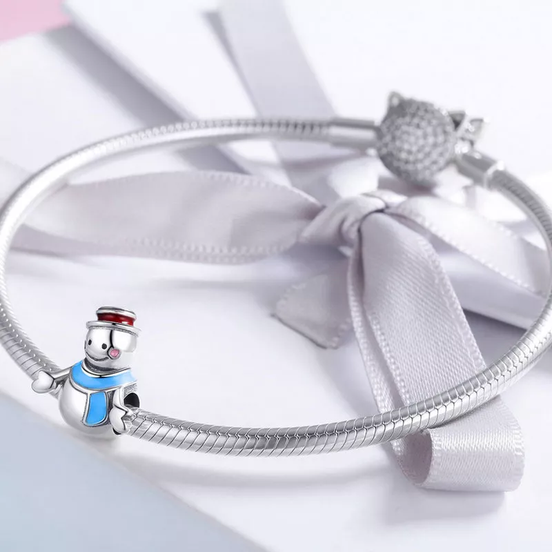 (imagen para) Charm de estilo Pandora en plata con diseño de muñeco de nieve - SCC855 - Ver 2