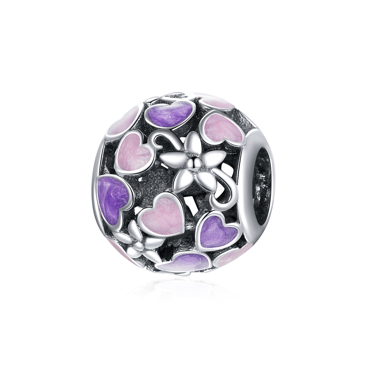 charm de flores de amor en plata estilo pandora scc1798