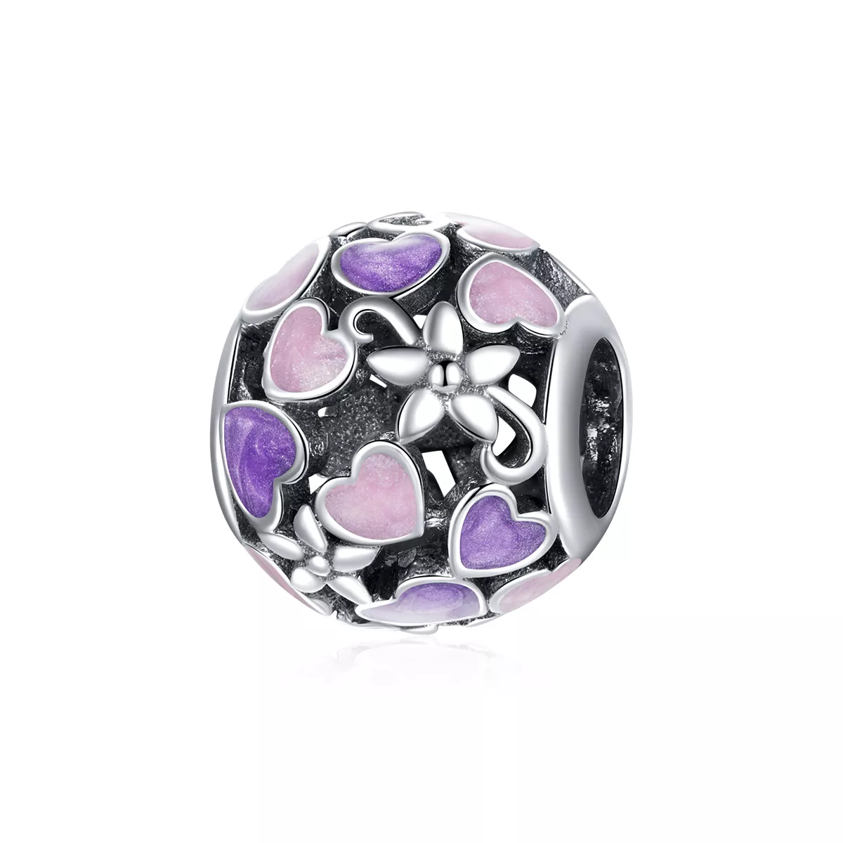 charm de flores de amor en plata estilo pandora scc1798