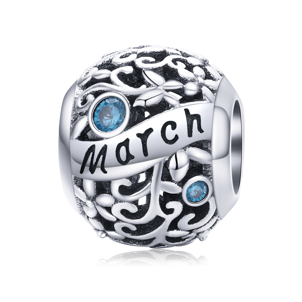 charm de piedra de nacimiento de marzo en estilo pandora de plata scc1385 3
