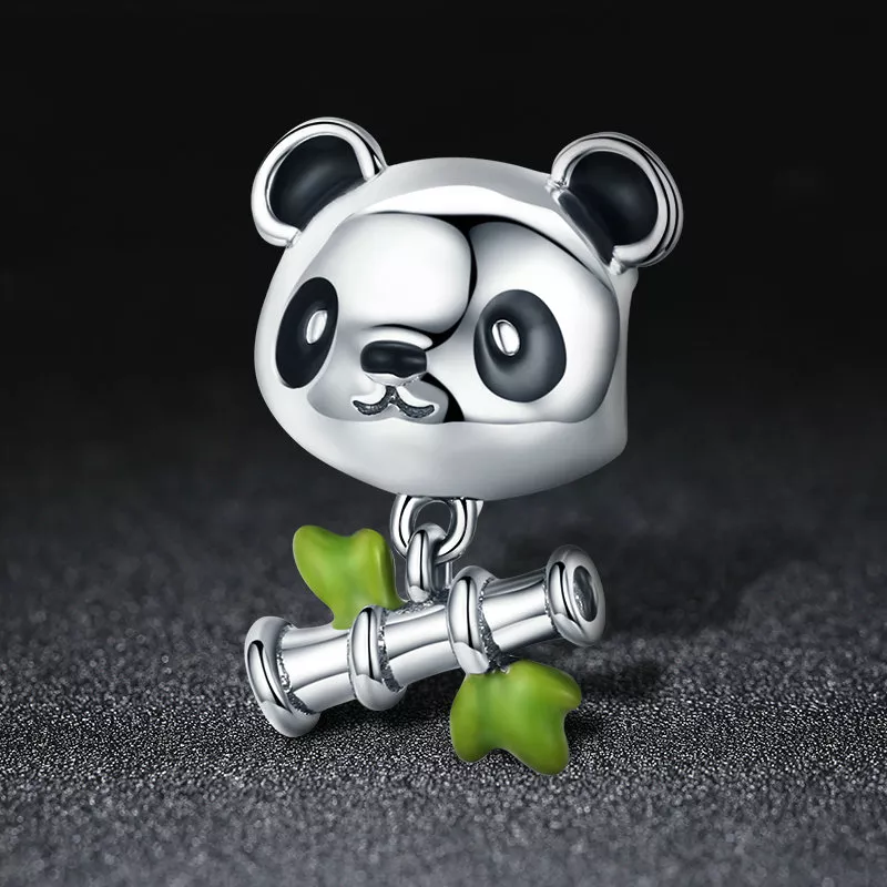 (imagen para) Charm de plata estilo Pandora con panda que ama comer bambú - SCC325 - Ver 3