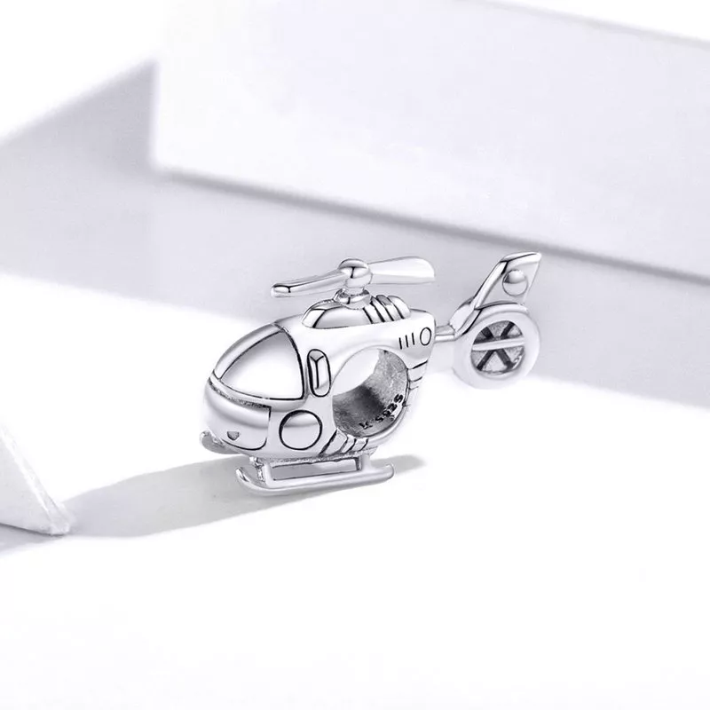 (imagen para) Charm de plata estilo Pandora con un pequeño helicóptero - SCC1699 - Ver 2
