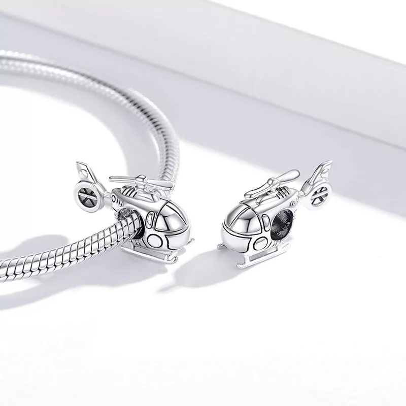 (imagen para) Charm de plata estilo Pandora con un pequeño helicóptero - SCC1699 - Ver 4