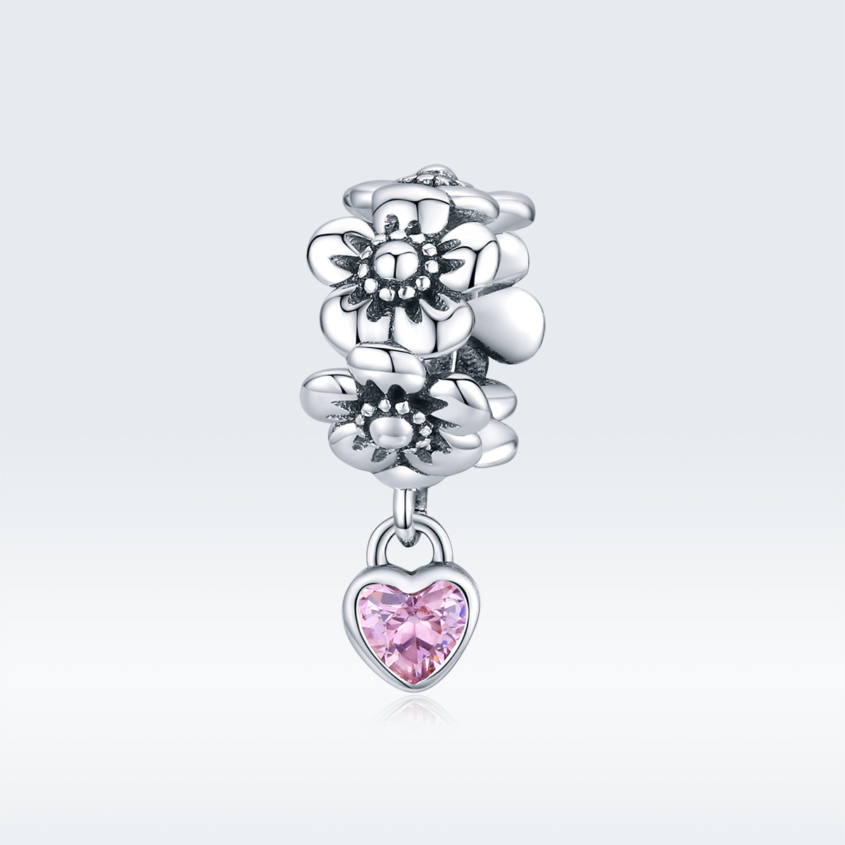 charm en estilo pandora de plata con flores de amor scc1485