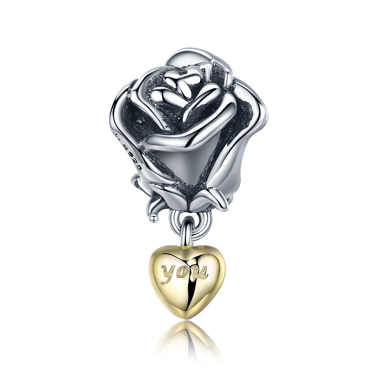 charm estilo pandora de dos tonos con el mensaje te amo scc455