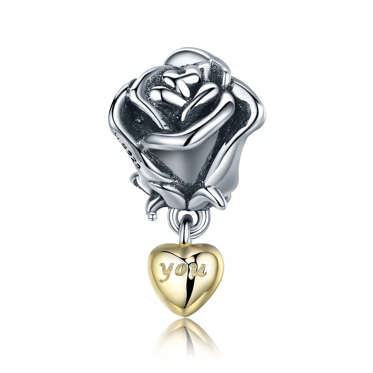 charm estilo pandora de dos tonos con el mensaje te amo scc455