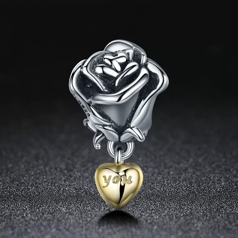 (imagen para) Charm estilo Pandora de dos tonos con el mensaje "Te amo" - SCC455 - Ver 3