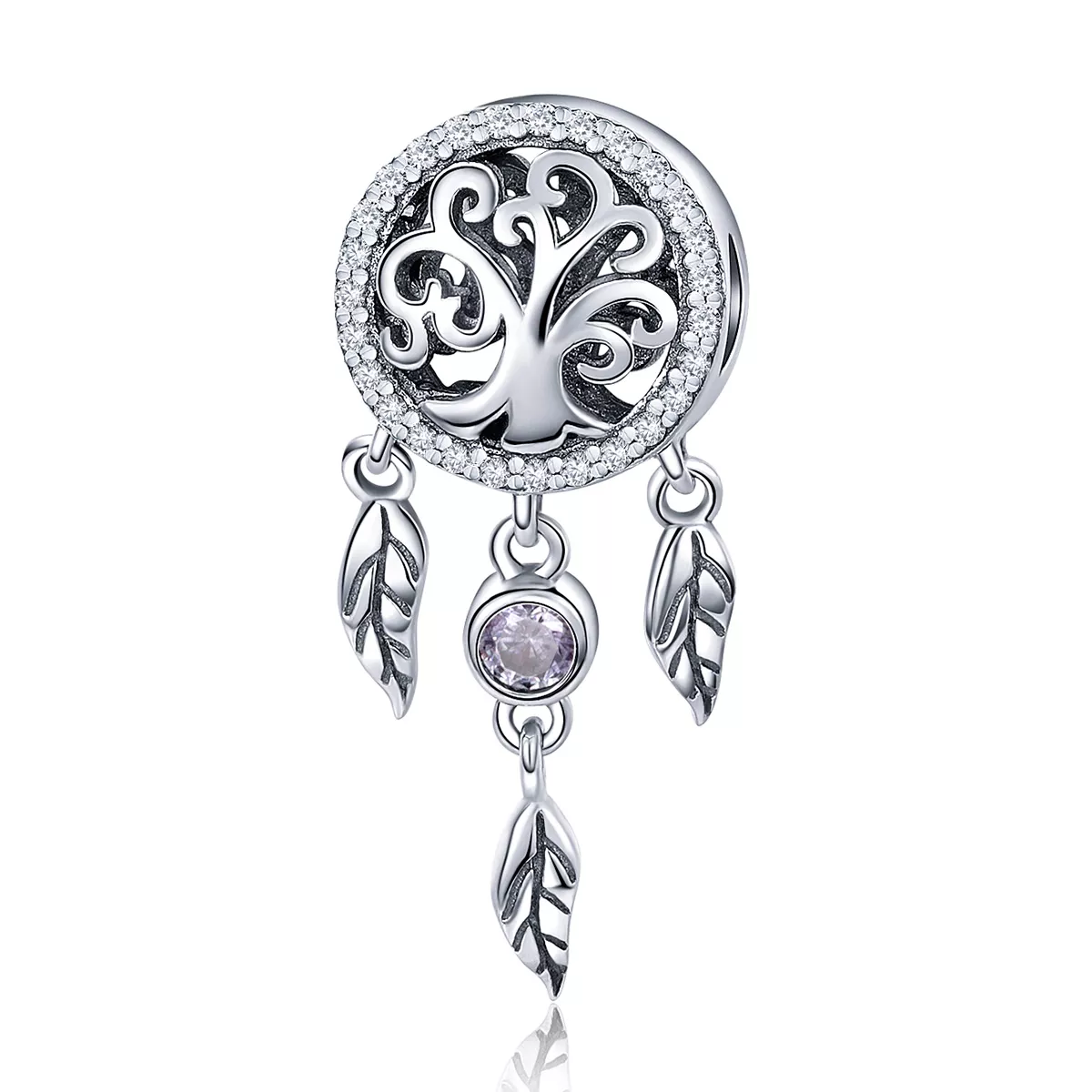 charm estilo pandora de plata con abertura en forma de atrapasueños scc723