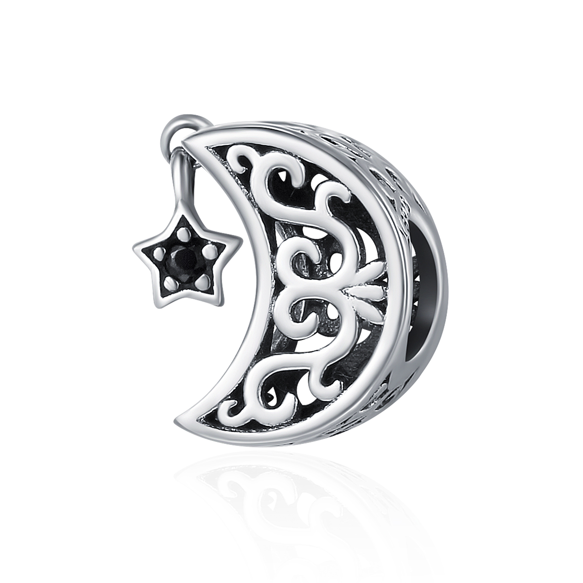 charm estilo pandora de plata con luna y estrella scc483