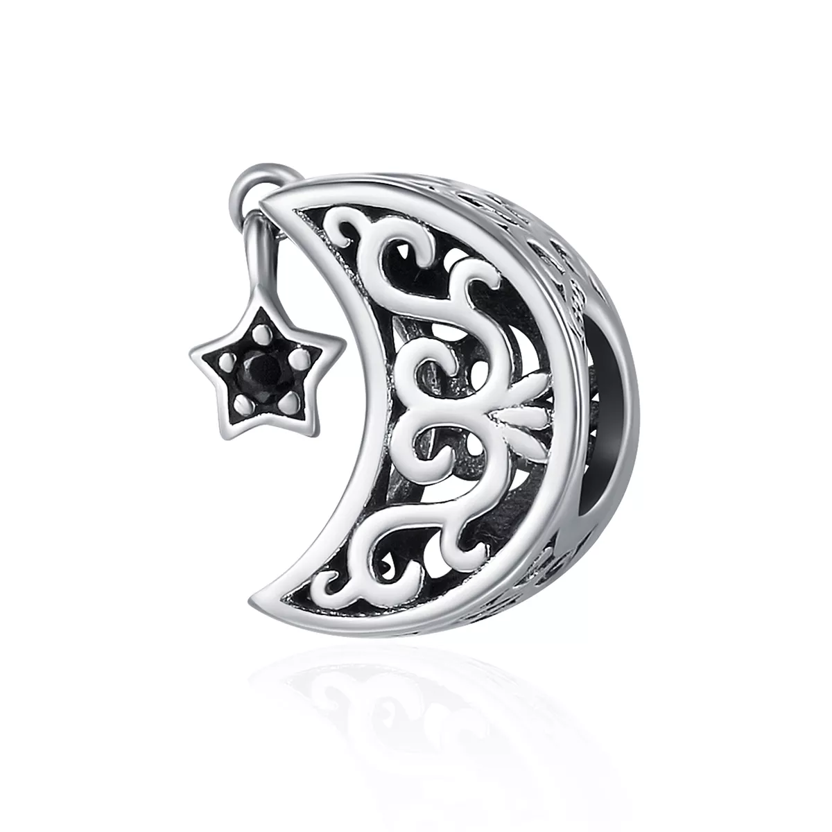 charm estilo pandora de plata con luna y estrella scc483