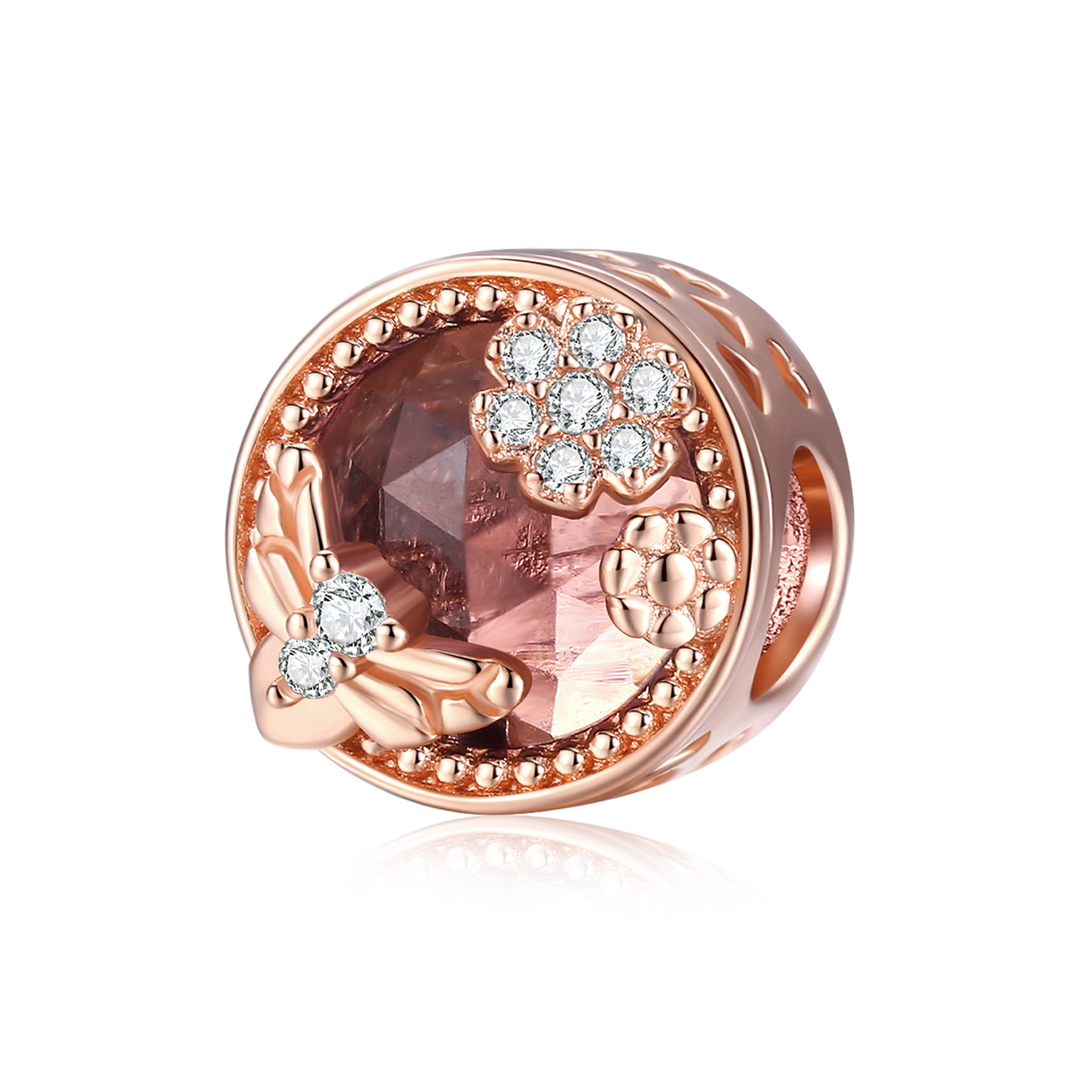 charm estilo pandora en oro rosa con diseño de jardín secreto bsc389