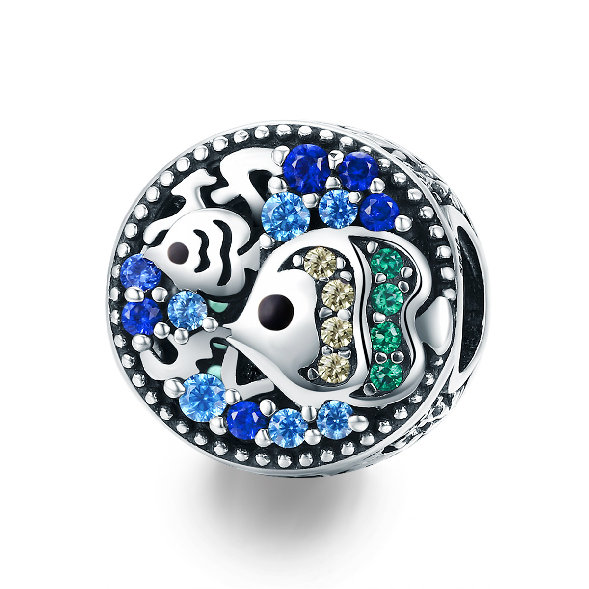 encanto de estilo pandora en plata con coloridos peces del mundo submarino scc764