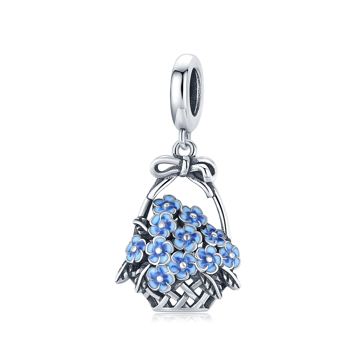 canasta de flores colgante de estilo pandora en plata scc1717