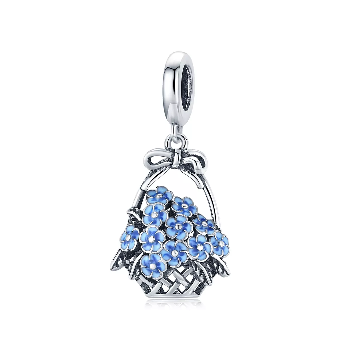 canasta de flores colgante de estilo pandora en plata scc1717