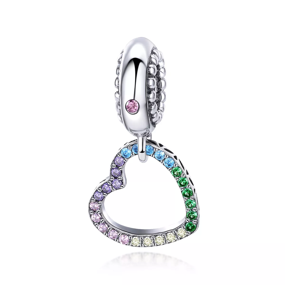 colgante de corazón colorido estilo pandora en plata scc896