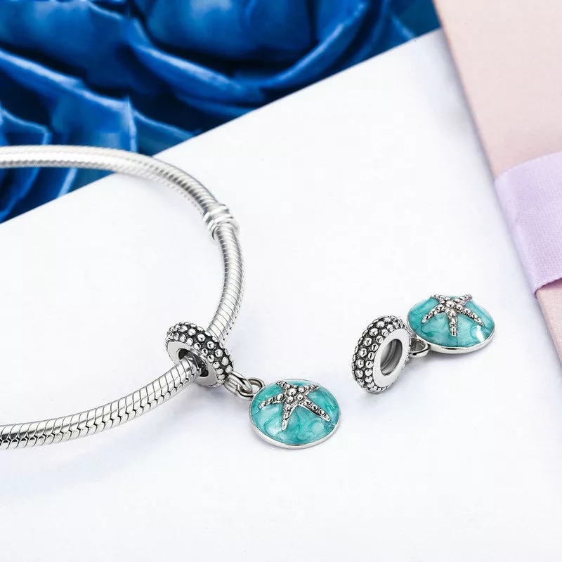 (imagen para) Estilo Pandora Plata Estilo Verano Azul Mar Colgante - SCC136 - Ver 3