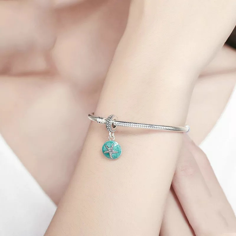 (imagen para) Estilo Pandora Plata Estilo Verano Azul Mar Colgante - SCC136 - Ver 4