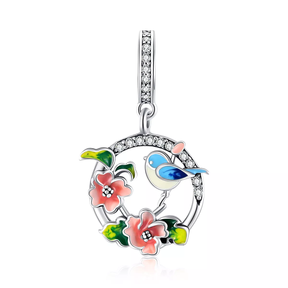 pandora estilo plata aves y flores colgante scc1726