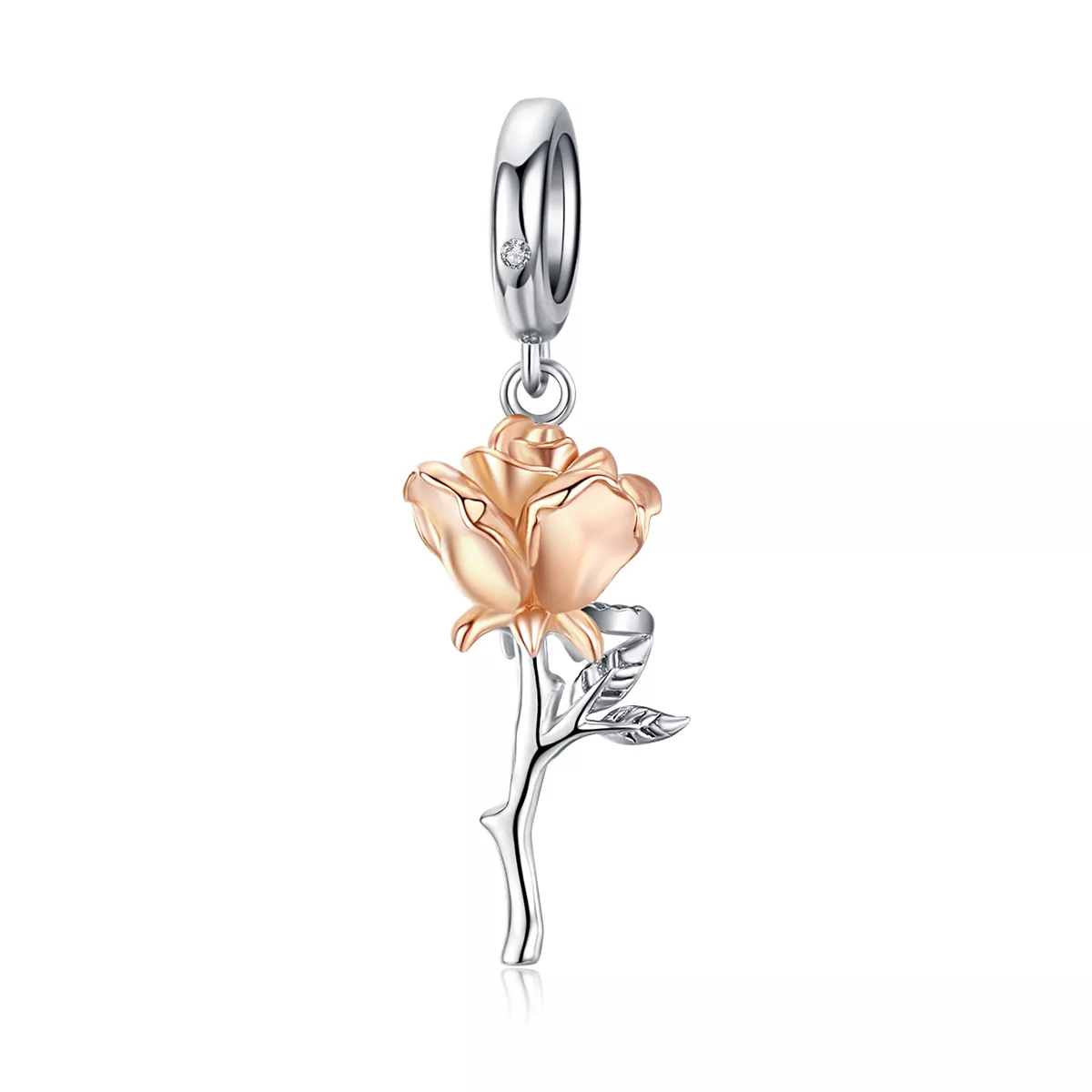 Pandora Style Bicolor de Dos Tonos Amante Rosa Flores Bicolor de Dos Colores Dangle - BSC145 - Imagen del producto