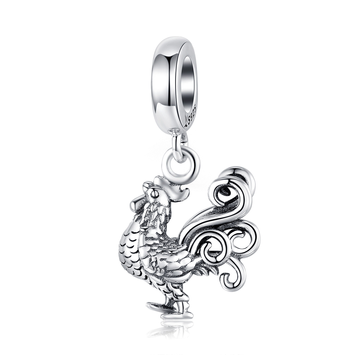 pendiente colgante de gallo valiente en estilo pandora de plata scc1337