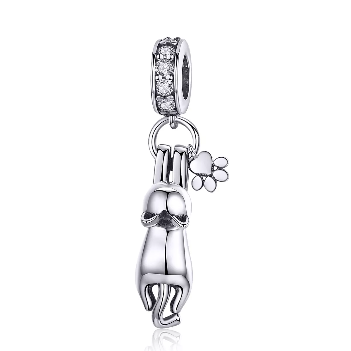 pendiente colgante de gato adhesivo plateado estilo pandora scc930
