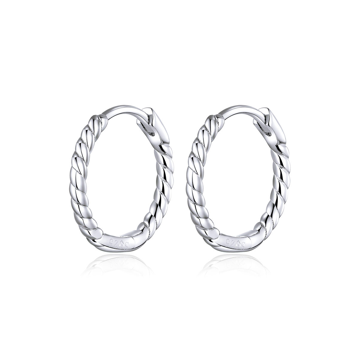 aretes de argolla estilo pandora con tejido de geometría plateada sce841
