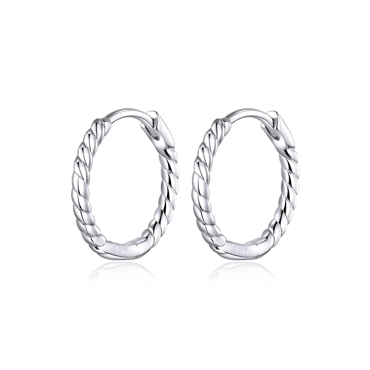 aretes de argolla estilo pandora con tejido de geometría plateada sce841