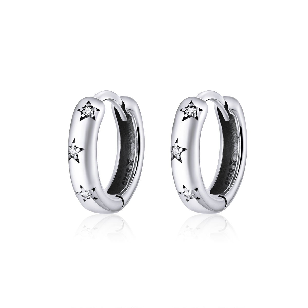 aretes de argolla estilo pandora en plata con estrellas anti alergia sce873