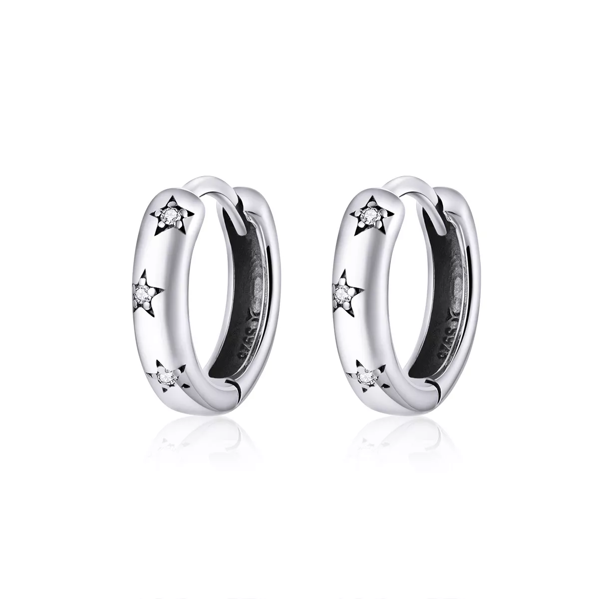 aretes de argolla estilo pandora en plata con estrellas anti alergia sce873